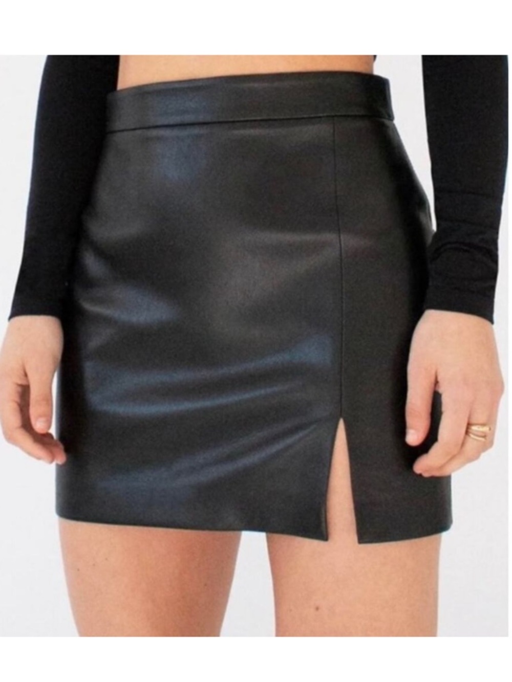 Wilfred Women's Black Mini Skirt Faux Leather Sexy Slit A-Line Size 4